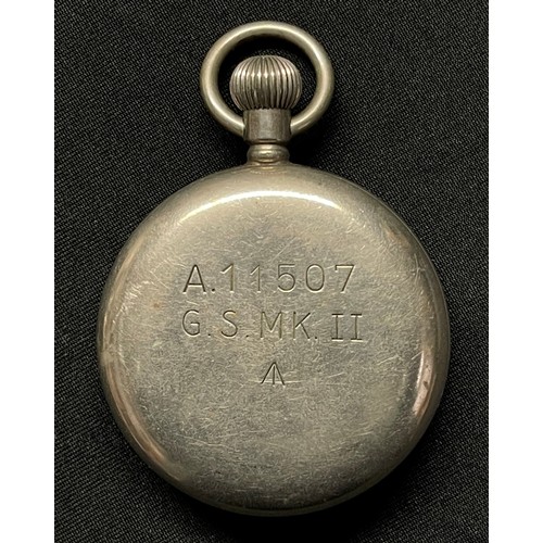 2165 - WW2 British Rolex pocket watch. Black dial with Arabic numerals, separate seconds dial. Marked Rolex... 