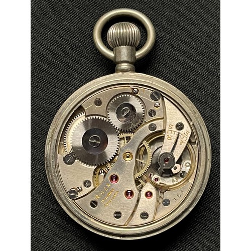 2165 - WW2 British Rolex pocket watch. Black dial with Arabic numerals, separate seconds dial. Marked Rolex... 