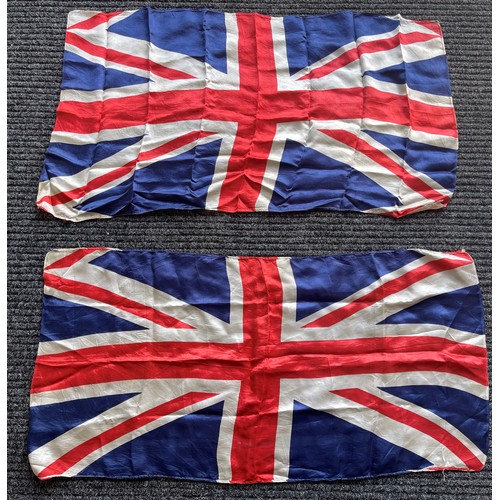 2170 - WW2 British Screen Printed Silk Union Flags x 2 both sized 44cm x 89cm: England Pennant Flag multipa... 