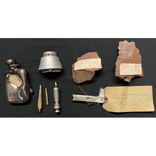 2173 - WW2 British Local Interest - World War II , J Hudson ARP whistle, shrapnel fragments from Sheffield ... 