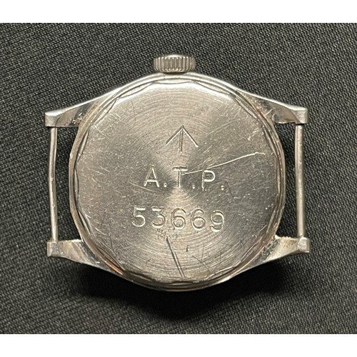 2177 - WW2 British ATP Army Trade Pattern Wristwatch with enamel dial with Arabic Numerals and separate sec... 