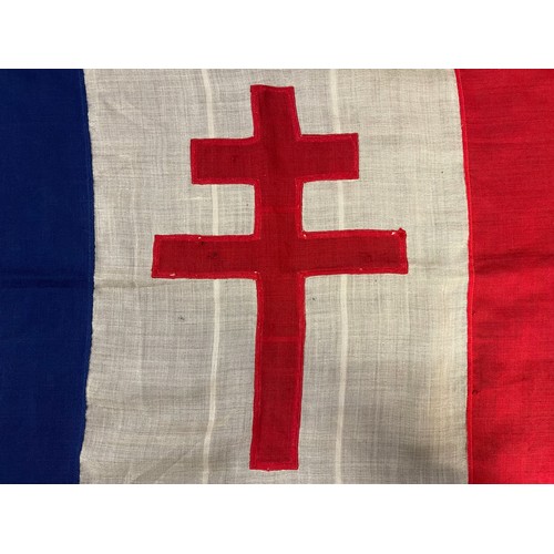 2187 - WW2 Free French Flag with Cross of Lorraine. Multipart construction and double sided. Size marked 