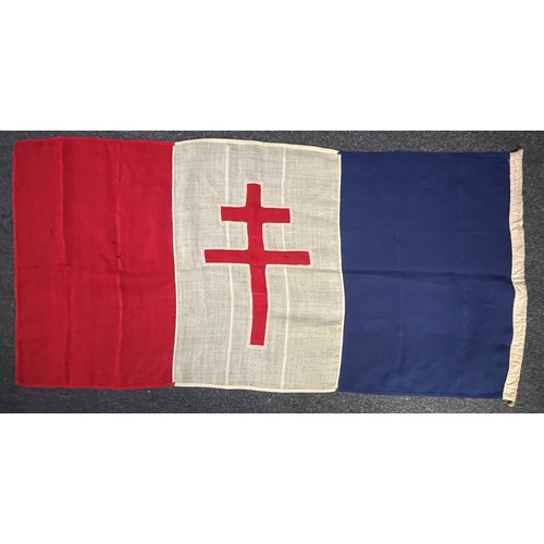 2187 - WW2 Free French Flag with Cross of Lorraine. Multipart construction and double sided. Size marked 