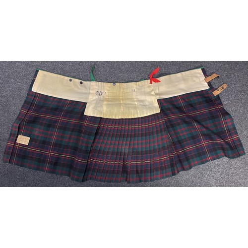 2188 - British Kilt No.4 Camerons, Other Ranks and Active Service Half Khaki Cover. Kilt has makers label f... 