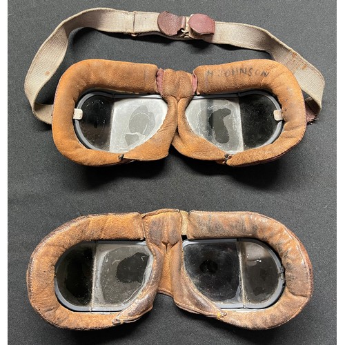 2198 - WW2 British RAF Mk VIII Flying Goggles x 2. One pair with strap named to 