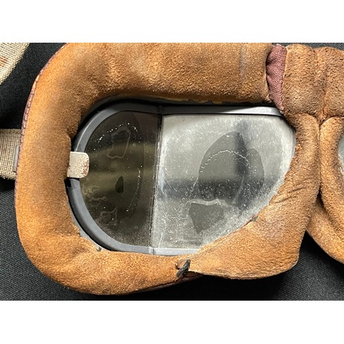 2198 - WW2 British RAF Mk VIII Flying Goggles x 2. One pair with strap named to 