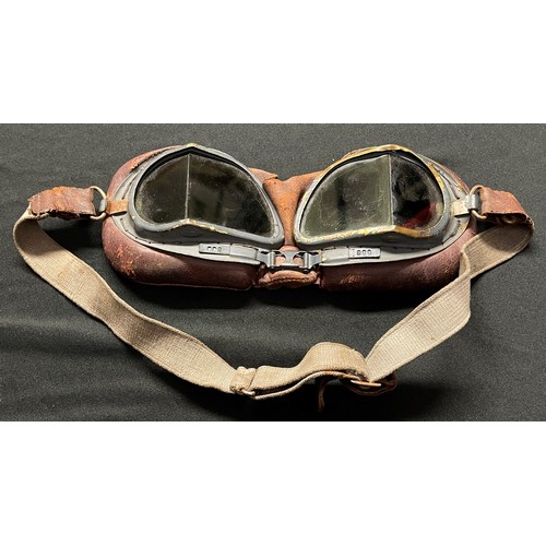 2198 - WW2 British RAF Mk VIII Flying Goggles x 2. One pair with strap named to 