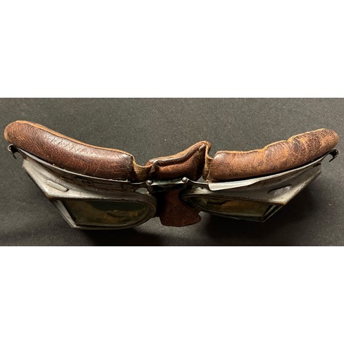 2198 - WW2 British RAF Mk VIII Flying Goggles x 2. One pair with strap named to 