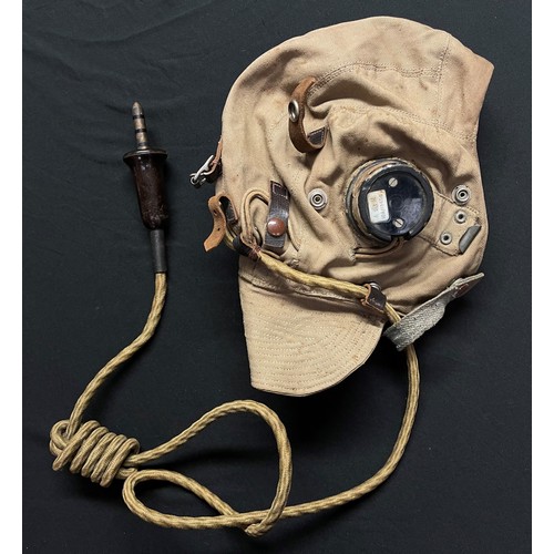 2200 - WW2 British RAF D Type Flying helmet, late pattern, complete with full wiring loom. Named to 