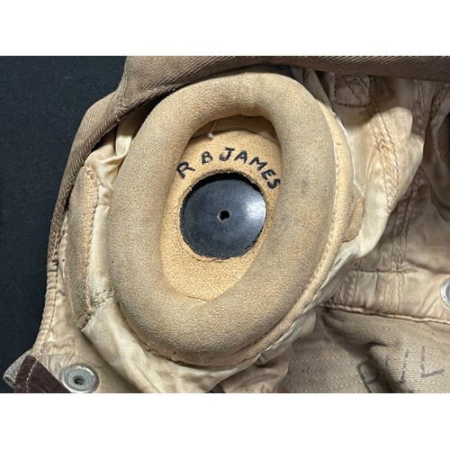 2200 - WW2 British RAF D Type Flying helmet, late pattern, complete with full wiring loom. Named to 