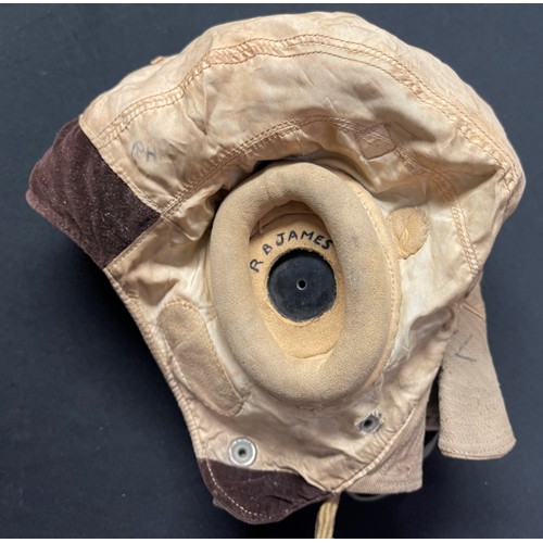 2200 - WW2 British RAF D Type Flying helmet, late pattern, complete with full wiring loom. Named to 