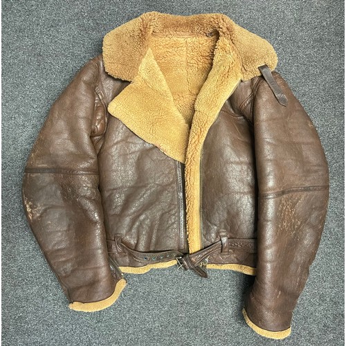 2207 - WW2 British RAF Irving Sheepskin Flying Jacket. Size approx. 36 inch chest. Split to one panel under... 