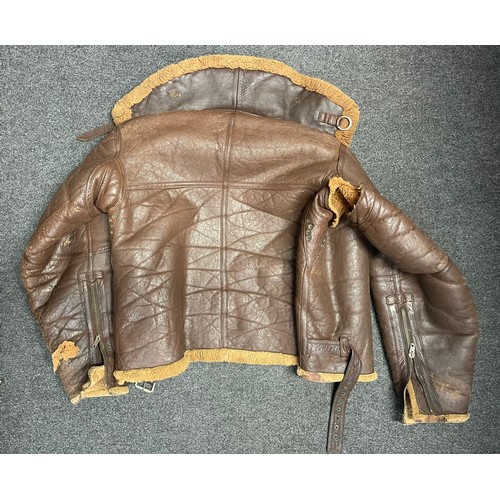 2207 - WW2 British RAF Irving Sheepskin Flying Jacket. Size approx. 36 inch chest. Split to one panel under... 