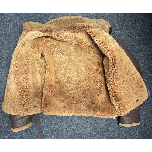 2207 - WW2 British RAF Irving Sheepskin Flying Jacket. Size approx. 36 inch chest. Split to one panel under... 