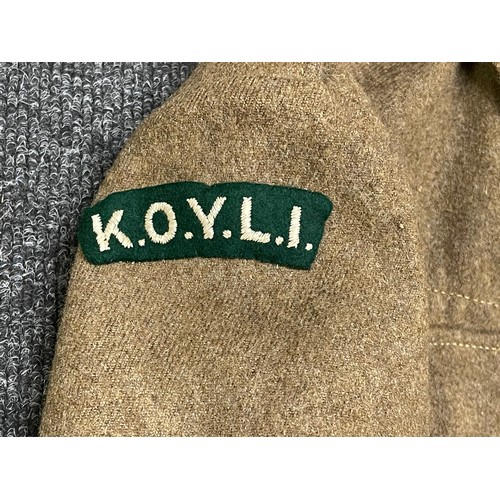 2211 - WW2 British Battledress Blouse, Corporal Kings Own Yorkshire Light Infantry. Label to interior pocke... 