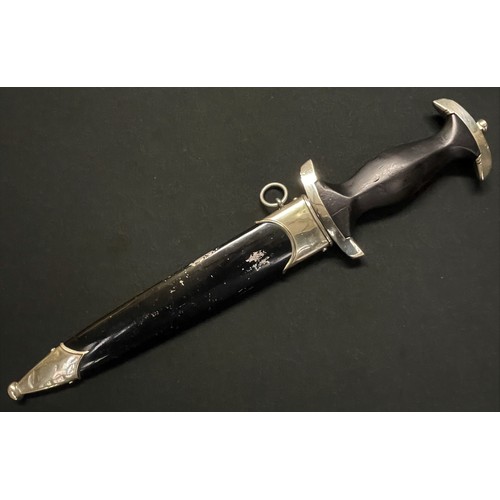 2221 - WW2 Third Reich SS Man's 1933 Pattern Dagger, ground Rohm example. Double edged blade 222mm in lengt... 