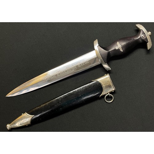 2221 - WW2 Third Reich SS Man's 1933 Pattern Dagger, ground Rohm example. Double edged blade 222mm in lengt... 