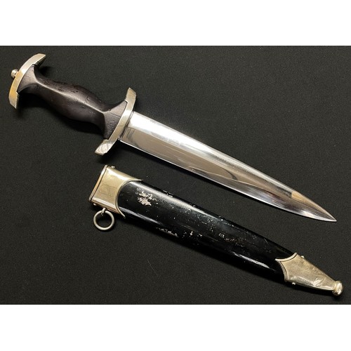 2221 - WW2 Third Reich SS Man's 1933 Pattern Dagger, ground Rohm example. Double edged blade 222mm in lengt... 