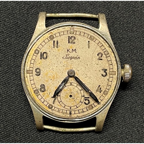 2228 - WW2 Third Reich Kreigsmarine Issue Wristwatch by Siegerin. No crystal or strap and seconds hand miss... 