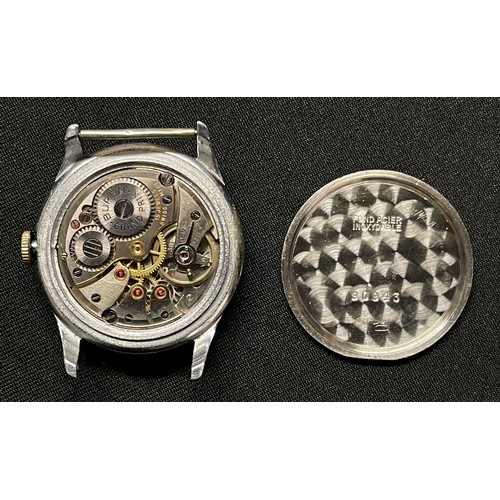 2229 - WW2 Third Reich Heer issue wristwatch by Buren Grand Prix. Enamel dial with Arabic numerals and sepa... 