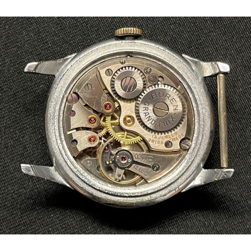 2229 - WW2 Third Reich Heer issue wristwatch by Buren Grand Prix. Enamel dial with Arabic numerals and sepa... 