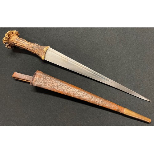 2244 - Celtic or Norse Dark Age  Inspired Knife with hand made single edged blade 305mm in length. Antler g... 