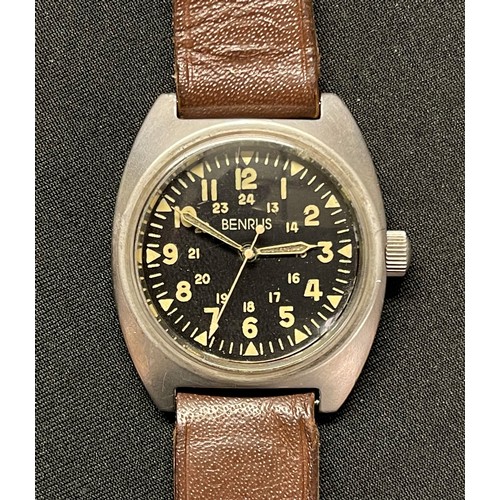 2250 - US Issue Military Wristwatch by Benrus. Black dial with Arabic Numerals. Anti Magnetic, Waterproof, ... 