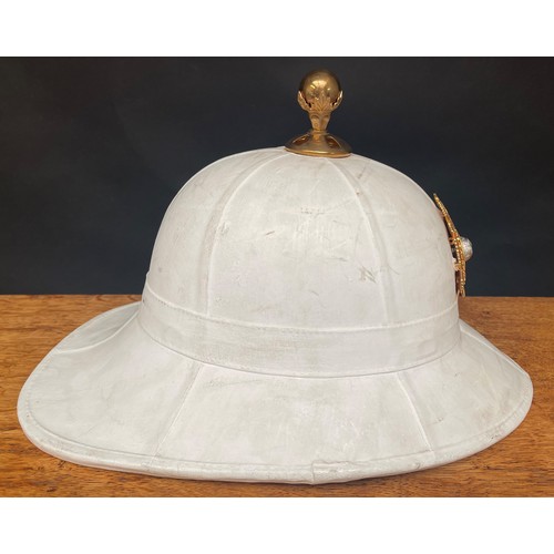 2251 - Royal Marines White Full Dress Pith Helmet with ERII Cap Badge. Ball to Crown. Size 57. Stock Number... 