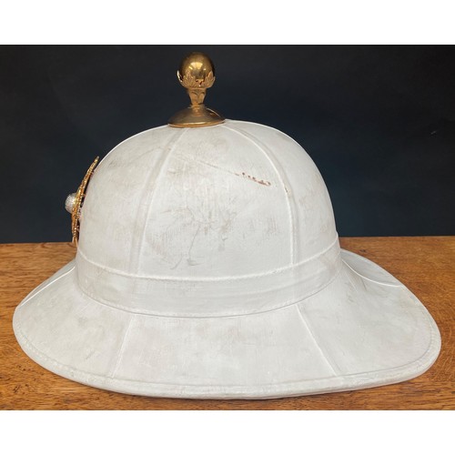 2251 - Royal Marines White Full Dress Pith Helmet with ERII Cap Badge. Ball to Crown. Size 57. Stock Number... 