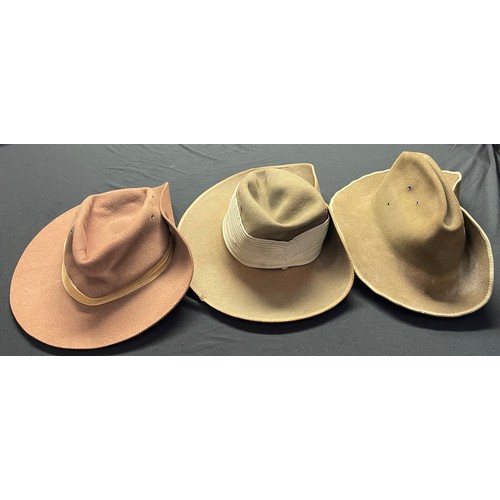 2253 - Three Australian Slouch Hats. Two are post war military issue, the other is a civilian example (3)