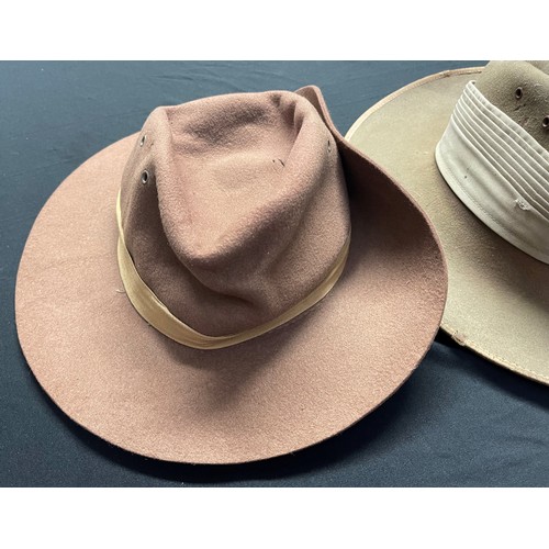 2253 - Three Australian Slouch Hats. Two are post war military issue, the other is a civilian example (3)