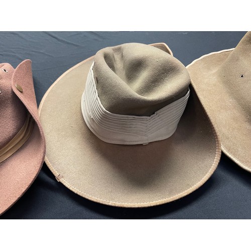 2253 - Three Australian Slouch Hats. Two are post war military issue, the other is a civilian example (3)