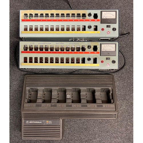 2258 - Police Pye Pocketphone Radio Battery recharging points x 2. And a Motorola Charging station. (3)