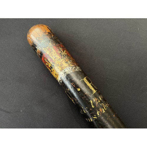 2263 - Victorian Painted Police Truncheon. 465mm in length. Black painted shaft with Queens Crown in gold, ... 