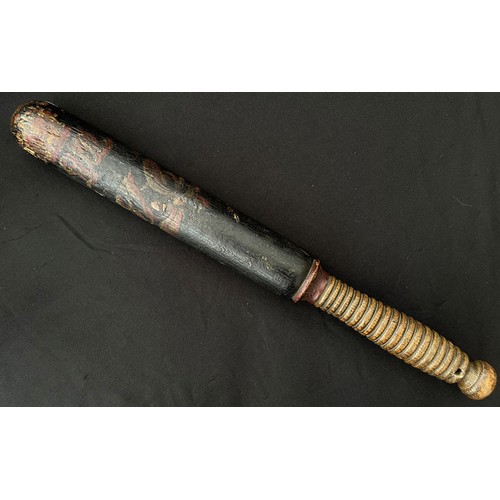 2265 - Victorian Painted Police Constables Weighted Truncheon. Black painted shaft with 