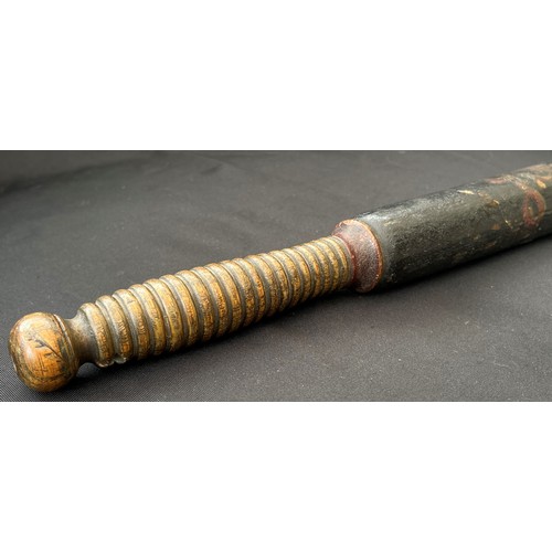 2265 - Victorian Painted Police Constables Weighted Truncheon. Black painted shaft with 