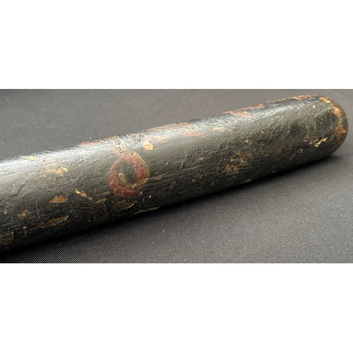 2265 - Victorian Painted Police Constables Weighted Truncheon. Black painted shaft with 