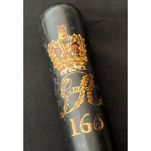 2273 - George III Police Constables Painted Truncheon. 265mm in length. Painted black overall with Crown an... 