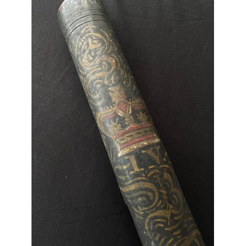 2274 - William IV Police Constables Painted Truncheon. 400mm in length. Painted decoration of Crown and Ini... 