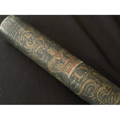 2274 - William IV Police Constables Painted Truncheon. 400mm in length. Painted decoration of Crown and Ini... 