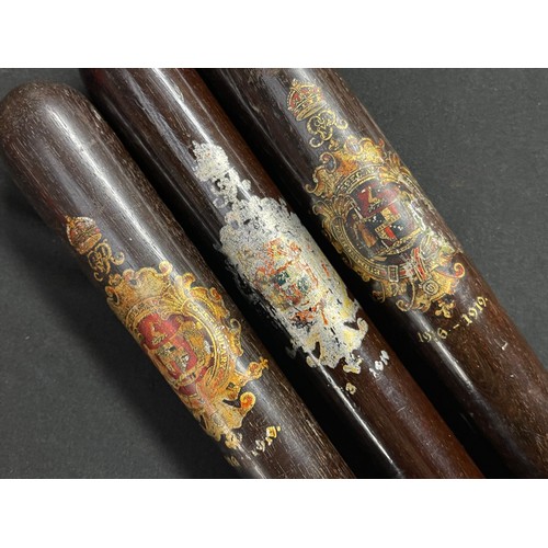 2280 - Three WW1 era Birmingham Police Special Constables Truncheons each with transfer printed crest and d... 