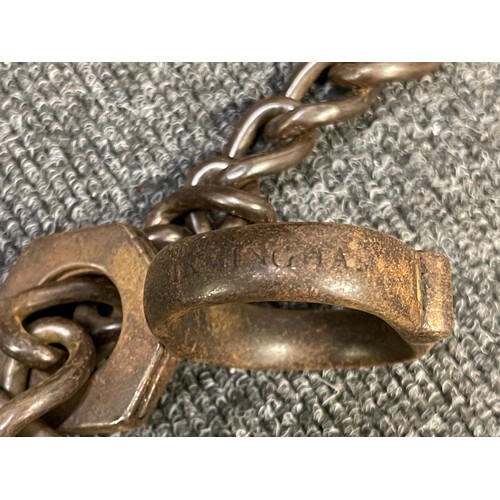 2282 - A set of Birmingham Borough Police Prisoners Shackles. A chain is approx 2 m in length and is fitted... 