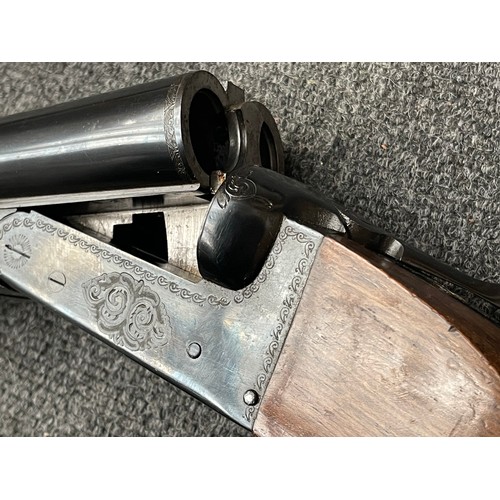 2308 - 10 Bore Zabala Model LP71 Side by Side Shotgun. Serial number 188752. 812mm long barrels. Overall le... 