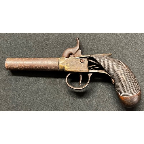 2311 - Percussion cap pistol, English Proof marks, 70mm long barrel, overall length 180mm. Bore approx. 11m... 