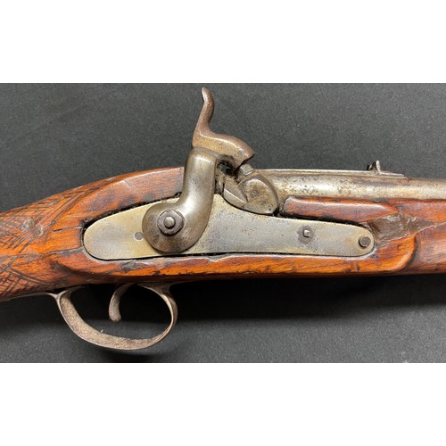 2312 - A percussion cap carbine with 800mm long barrel, bore approx. 16mm. Action holds at half cocked posi... 