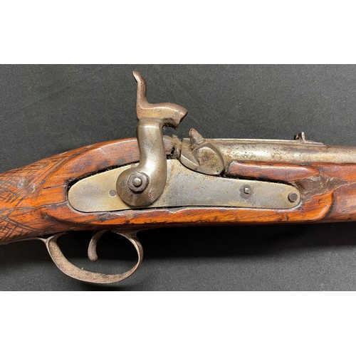 2312 - A percussion cap carbine with 800mm long barrel, bore approx. 16mm. Action holds at half cocked posi... 