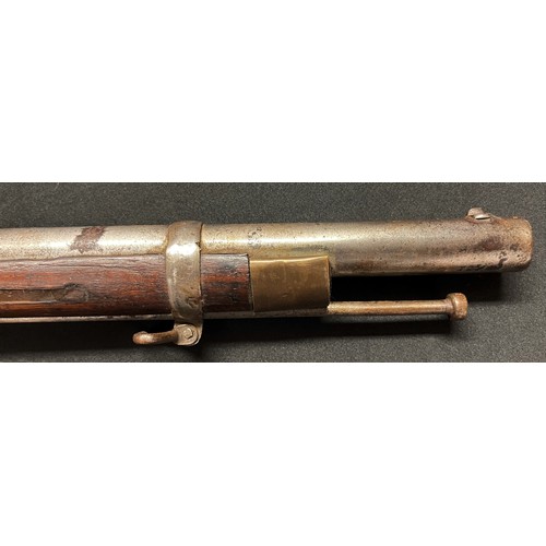 2312 - A percussion cap carbine with 800mm long barrel, bore approx. 16mm. Action holds at half cocked posi... 