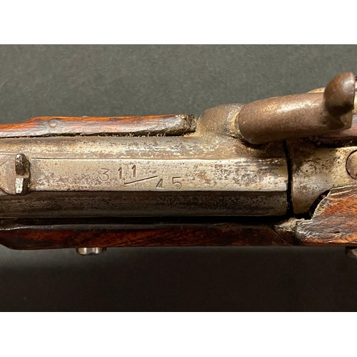 2312 - A percussion cap carbine with 800mm long barrel, bore approx. 16mm. Action holds at half cocked posi... 