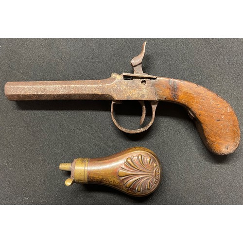 2325 - Percussion cap pistol with 85mm long barrel, no nipple and hammer broken, action a/f. Overall length... 