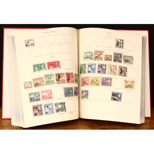 3393 - Stamps - red KGVI illustrated stamp album, by Stanley Gibbons, with 850+ stamps, mint and used, exce... 